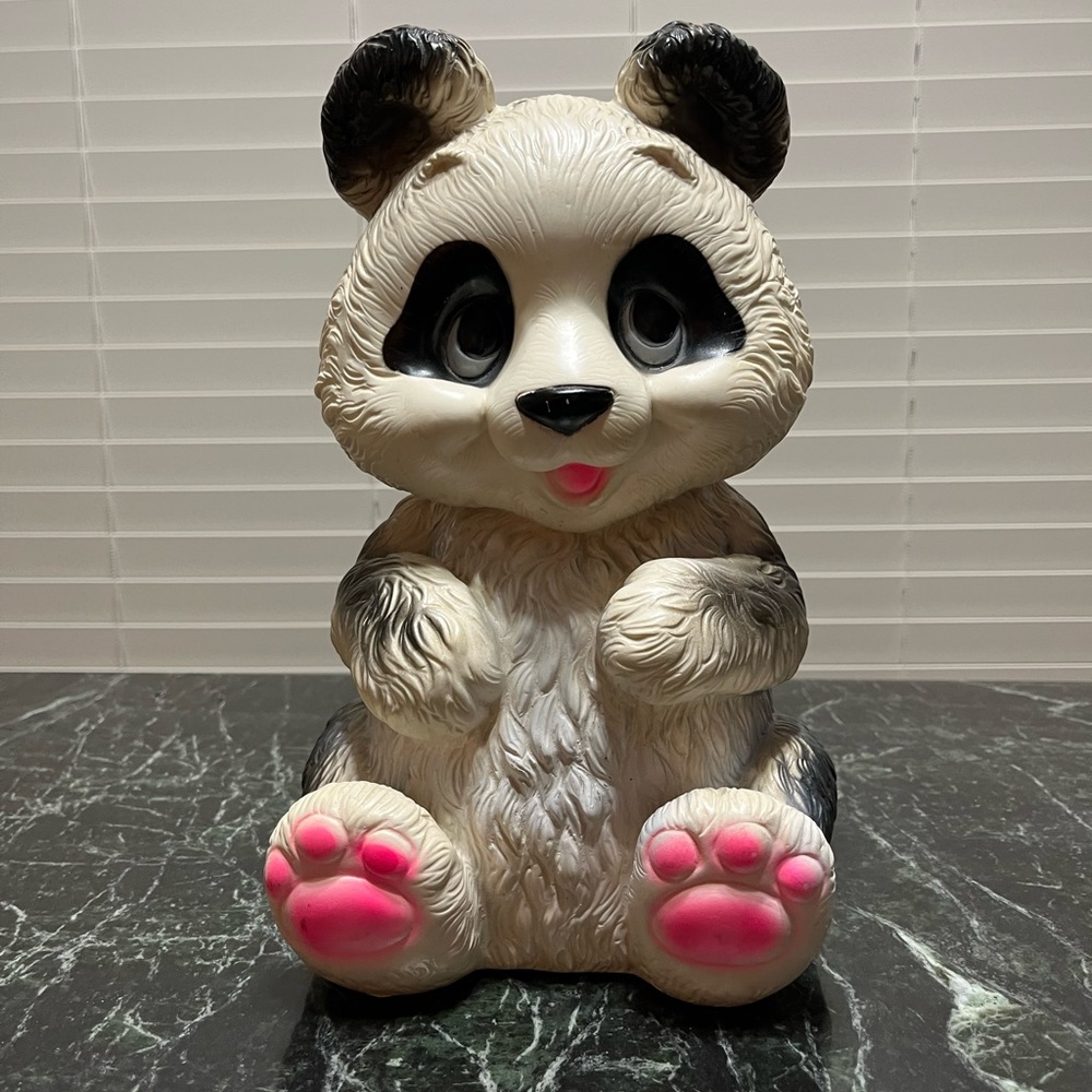 Vintage 1972 Panda Bank New York Pink Baby Child Plastic Rubber Vinyl USA Made